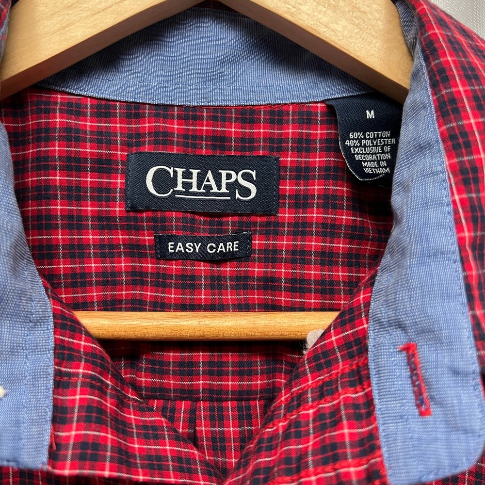 Chaps Easy Care Red, Blue and White Plaid Button Down Shirt - Size Medium - Picture 2 of 8